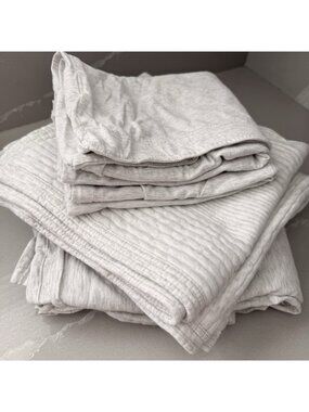 West Elm 1 Flat Sheet 4 Pillowcases Shams Grey White Heathered Cotton Flannel